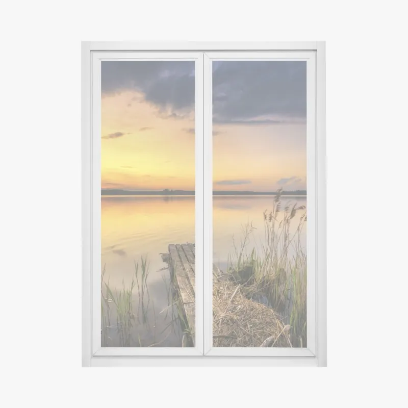 Fensteraufkleber goldener sonnenuntergang am see mit steg