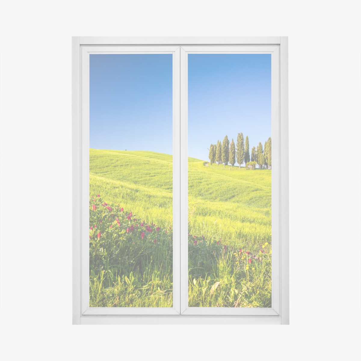 Fensteraufkleber sonnige grüne hügel mit zypressen – Wallnifity®