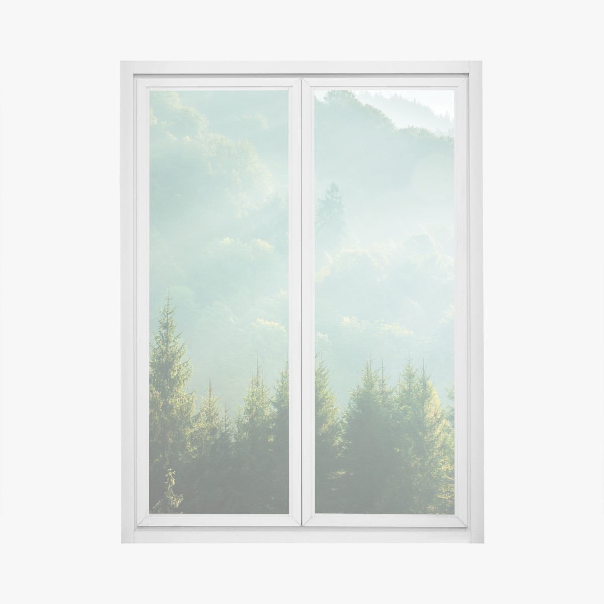 Fensteraufkleber neblige fichtenspitzen im morgenlicht – Wallnifity®