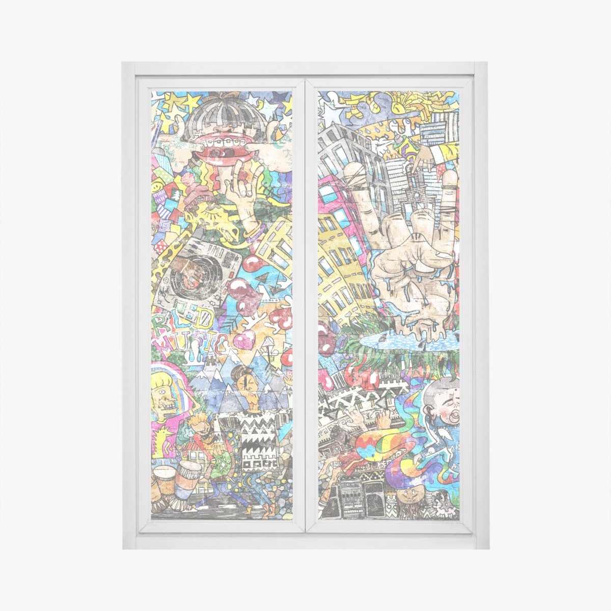 Fensteraufkleber farbenfrohes urbanes musikmural – Wallnifity®