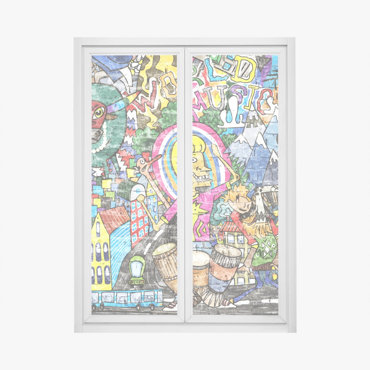 Fensteraufkleber farbenfrohes graffiti-wandbild – Wallnifity®