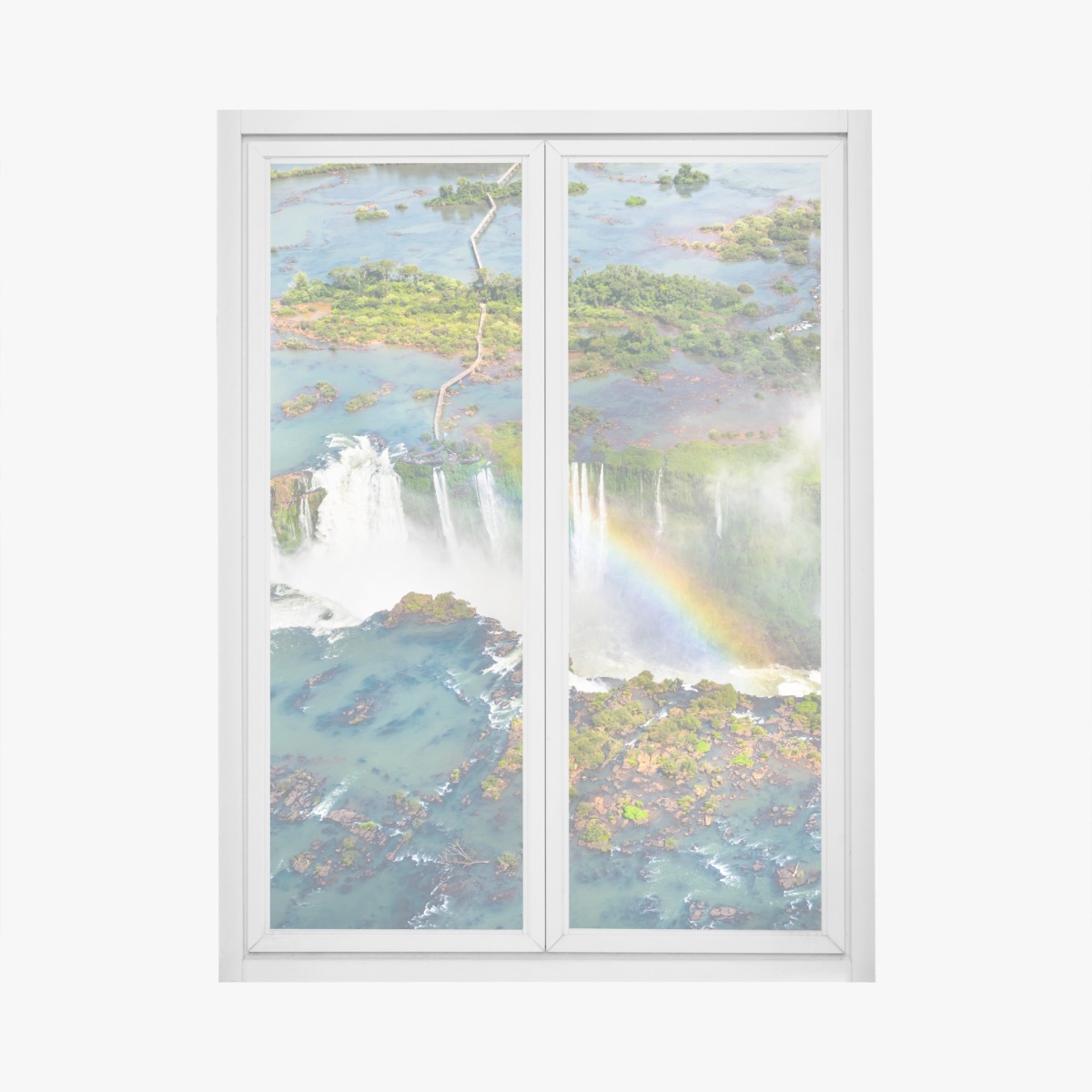 Fensteraufkleber luftaufnahme tropischer wasserfälle mit regenbogen – Wallnifity®