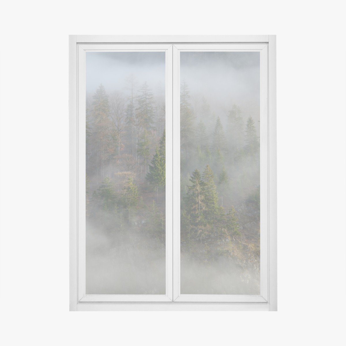 Fensteraufkleber nebliger bergwald – Wallnifity®