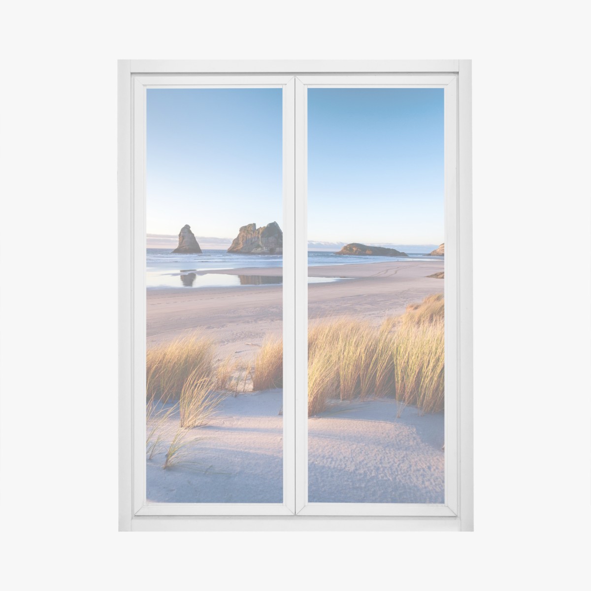 Fensteraufkleber Wharariki Beach friedliche küstenlandschaft im morgenlicht – Wallnifity®