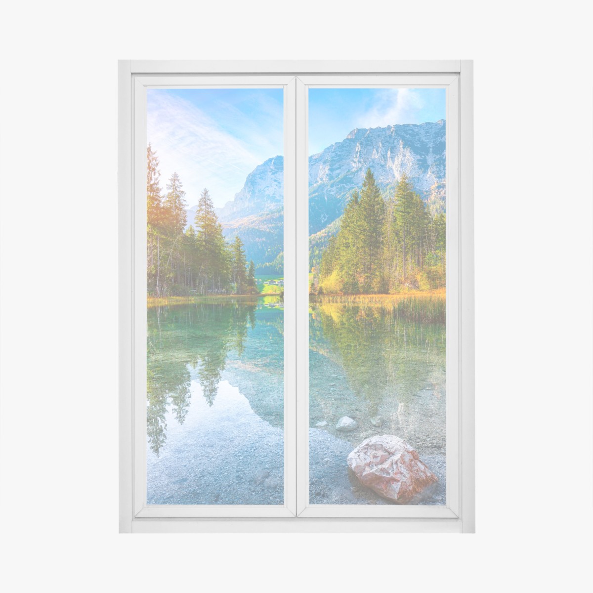Fensteraufkleber Hintersee herbstliche see- und bergspiegelung – Wallnifity®