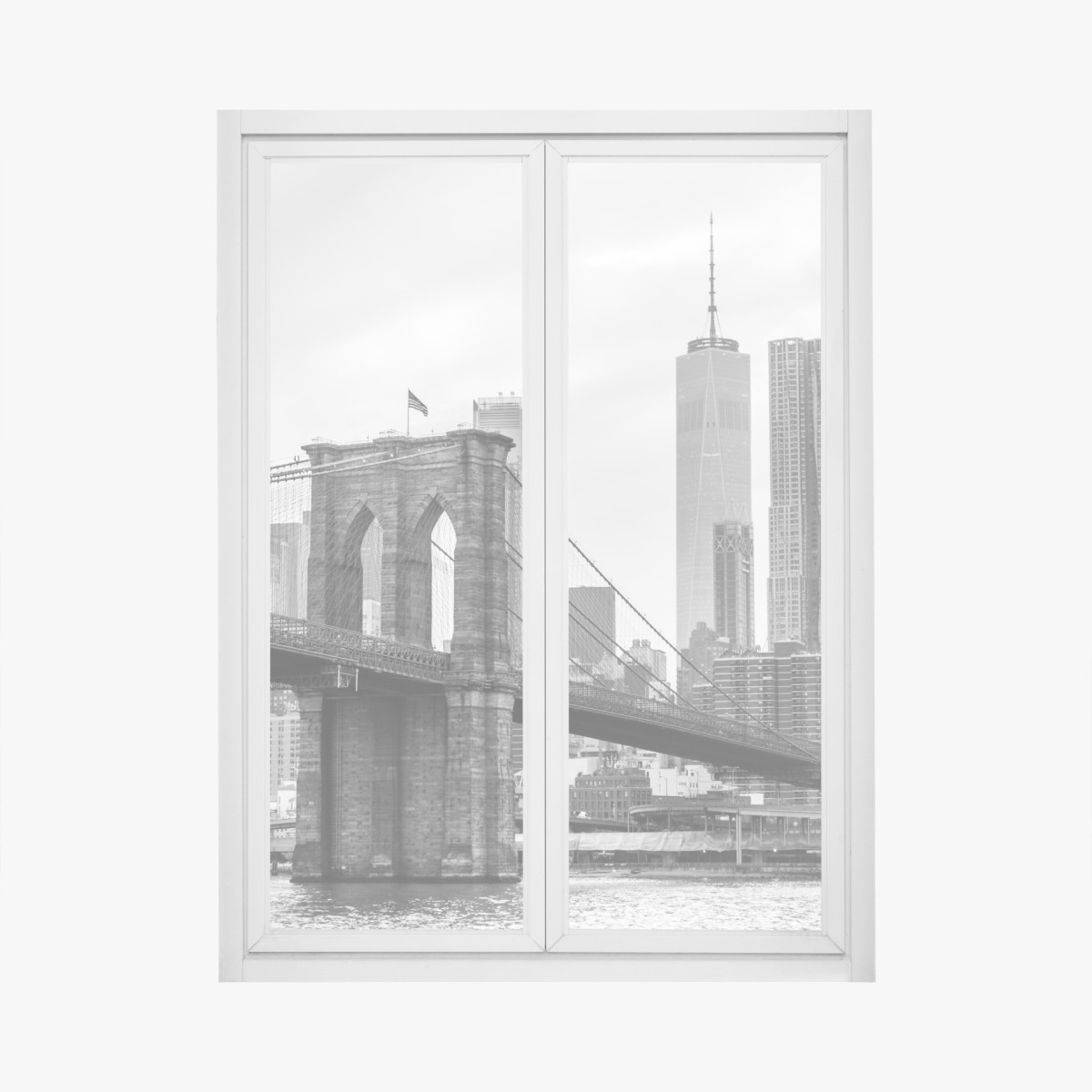 Fensteraufkleber Brooklyn Bridge und New York skyline in graustufen – Wallnifity®