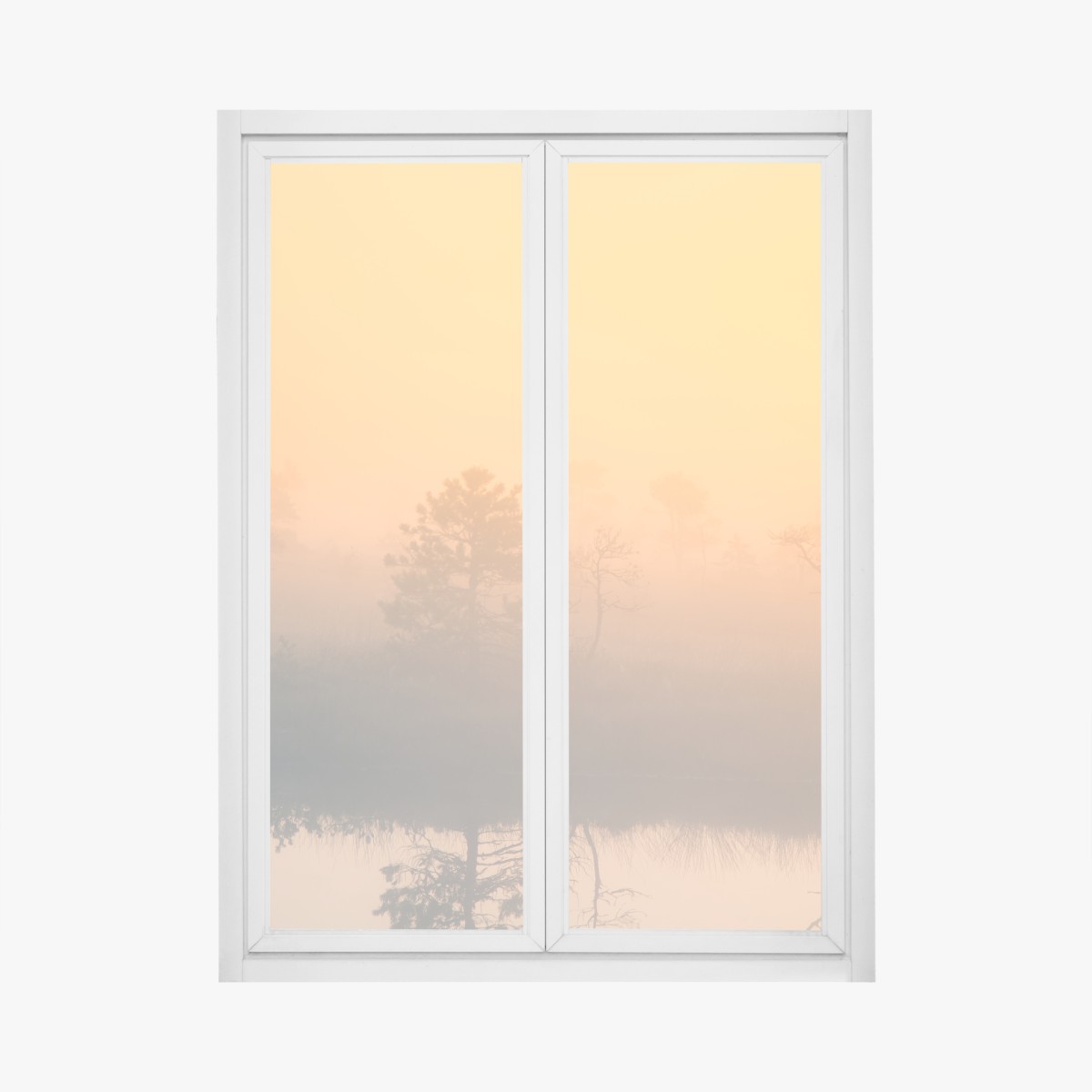 Fensteraufkleber träumerischer sonnenaufgang über nebligem moor – Wallnifity®