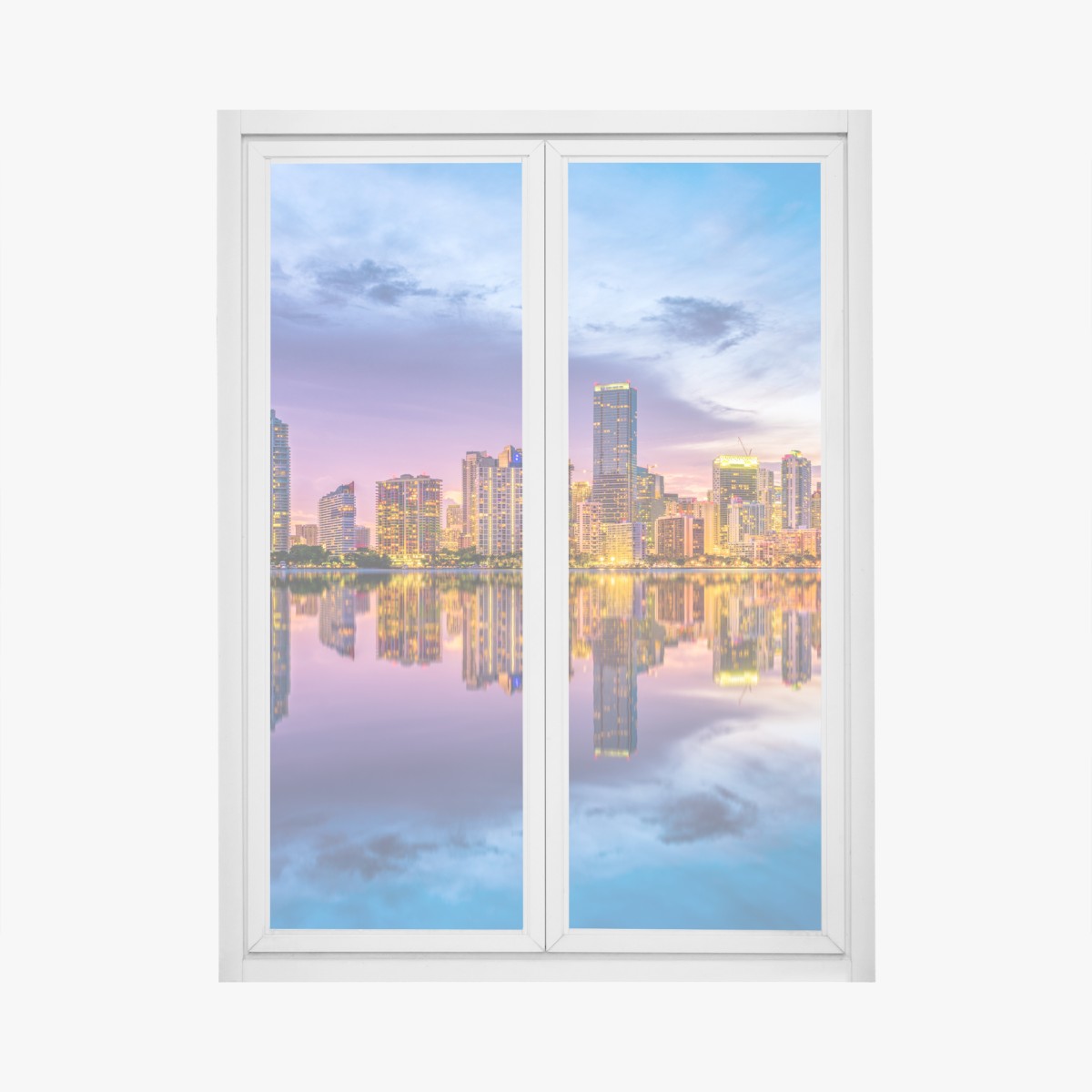 Fensteraufkleber Miami skyline gespiegelt in Biscayne Bay – Wallnifity®