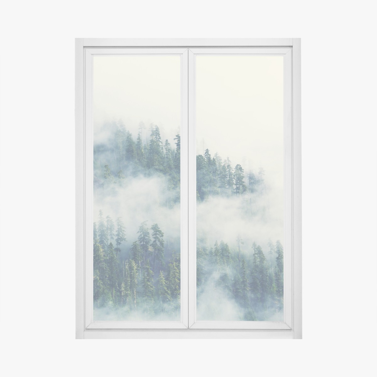 Fensteraufkleber nebliger nadelwald – Wallnifity®