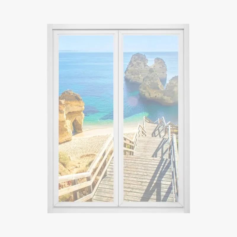 Fensteraufkleber sonnige treppe zur türkisfarbenen bucht