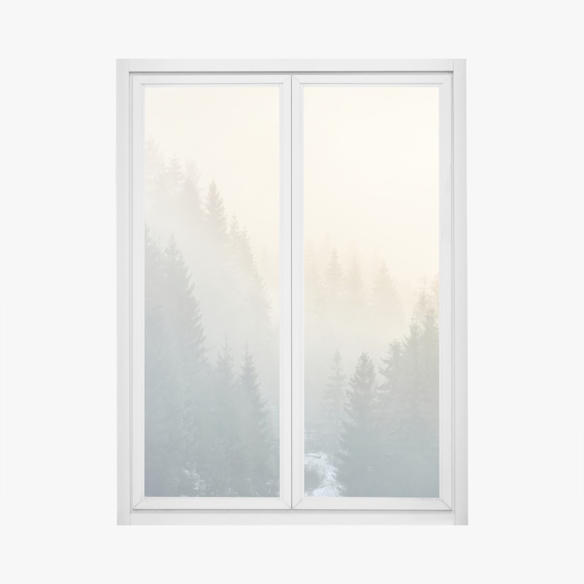 Fensteraufkleber nebliger fichtenwald bei sonnenaufgang – Wallnifity®
