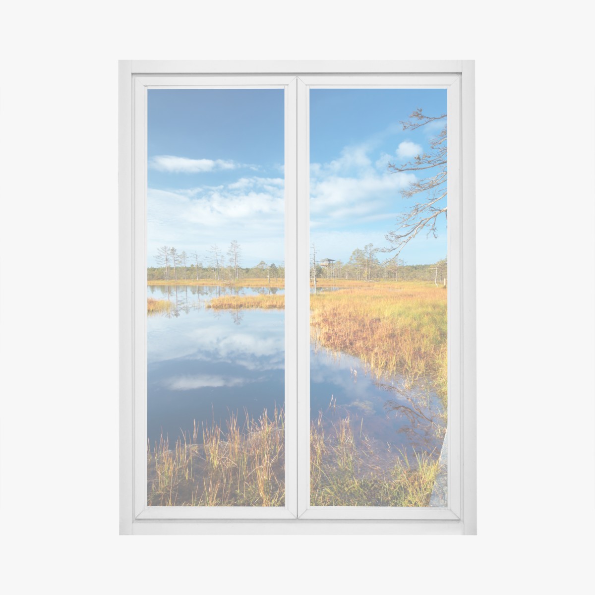 Fensteraufkleber herbststeg über ruhigem moor – Wallnifity®