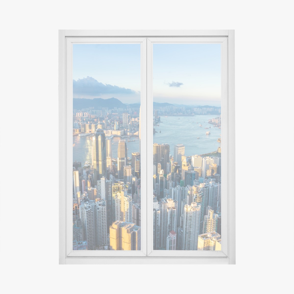 Fensteraufkleber panorama von Hongkong bei sonnenuntergang – Wallnifity®