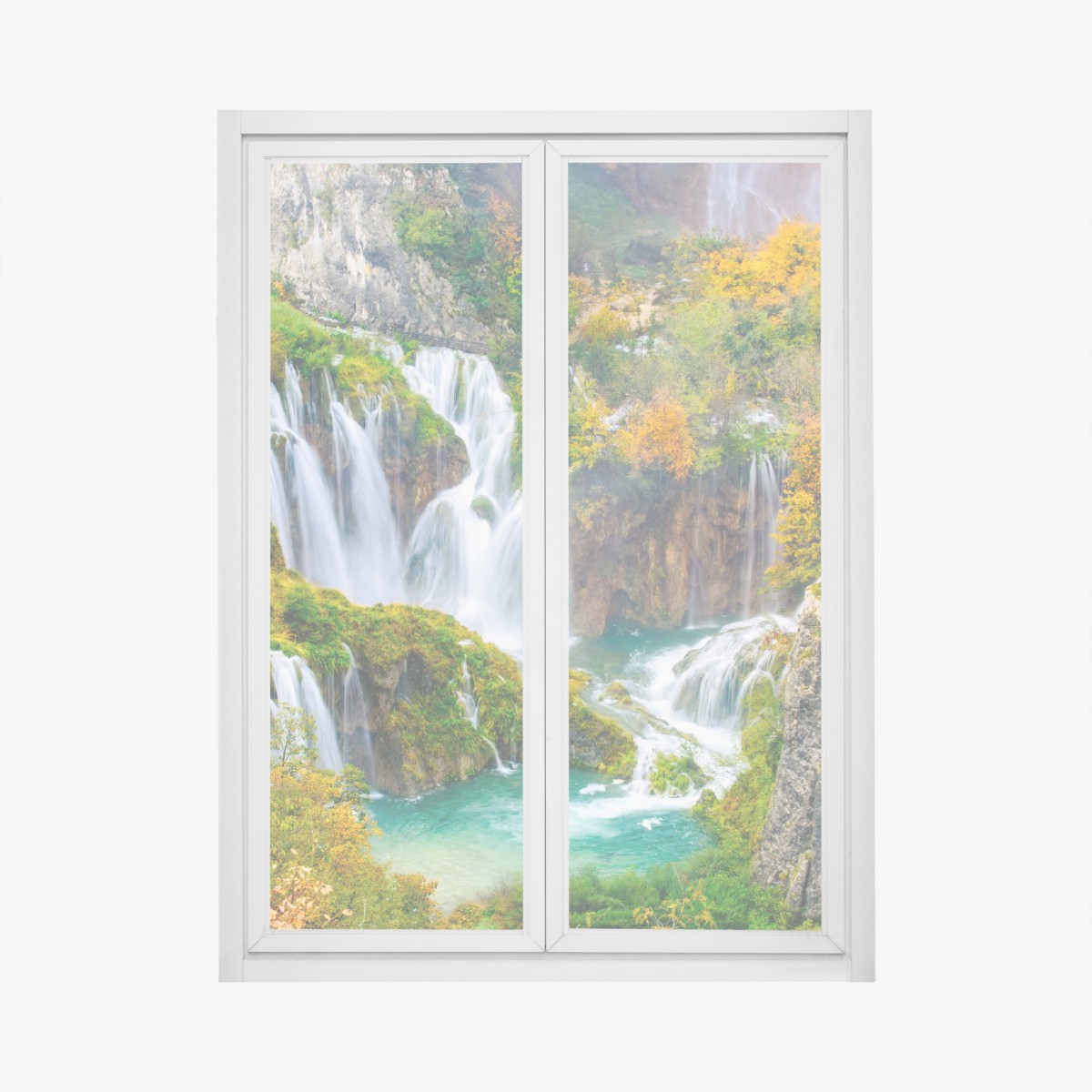 Fensteraufkleber türkisfarbener wasserfall im herbst – Wallnifity®