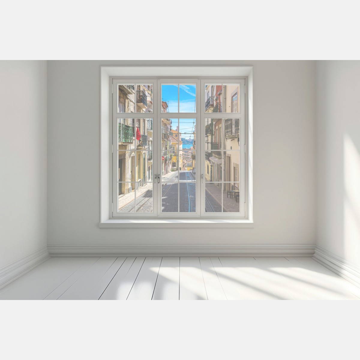 Fensteraufkleber alte straße in Lissabon an einem sommerlichen tag – Wallnifity®