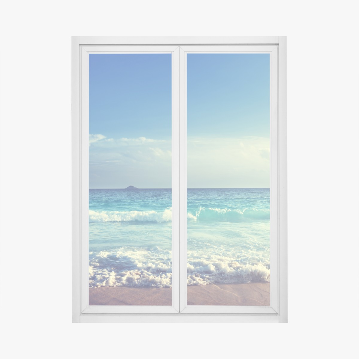 Fensteraufkleber strand auf den Seychellen bei sonnenuntergang – Wallnifity®