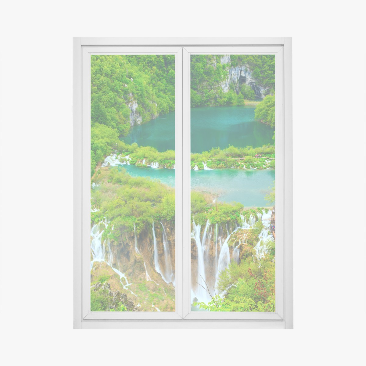 Fensteraufkleber üppiger wasserfall und türkise seen – Wallnifity®