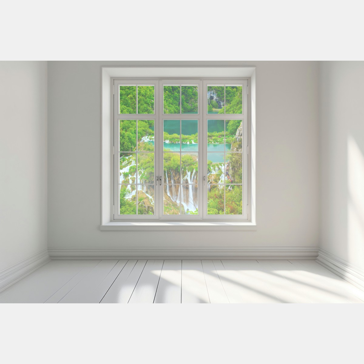 Fensteraufkleber üppiger wasserfall und türkise seen – Wallnifity®