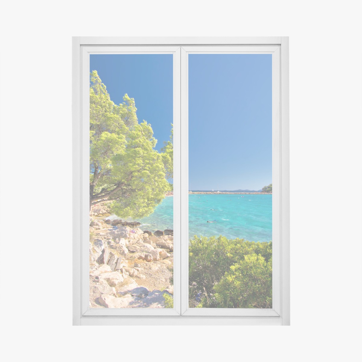 Fensteraufkleber idyllischer türkisfarbener strand auf der Insel Murter – Wallnifity®