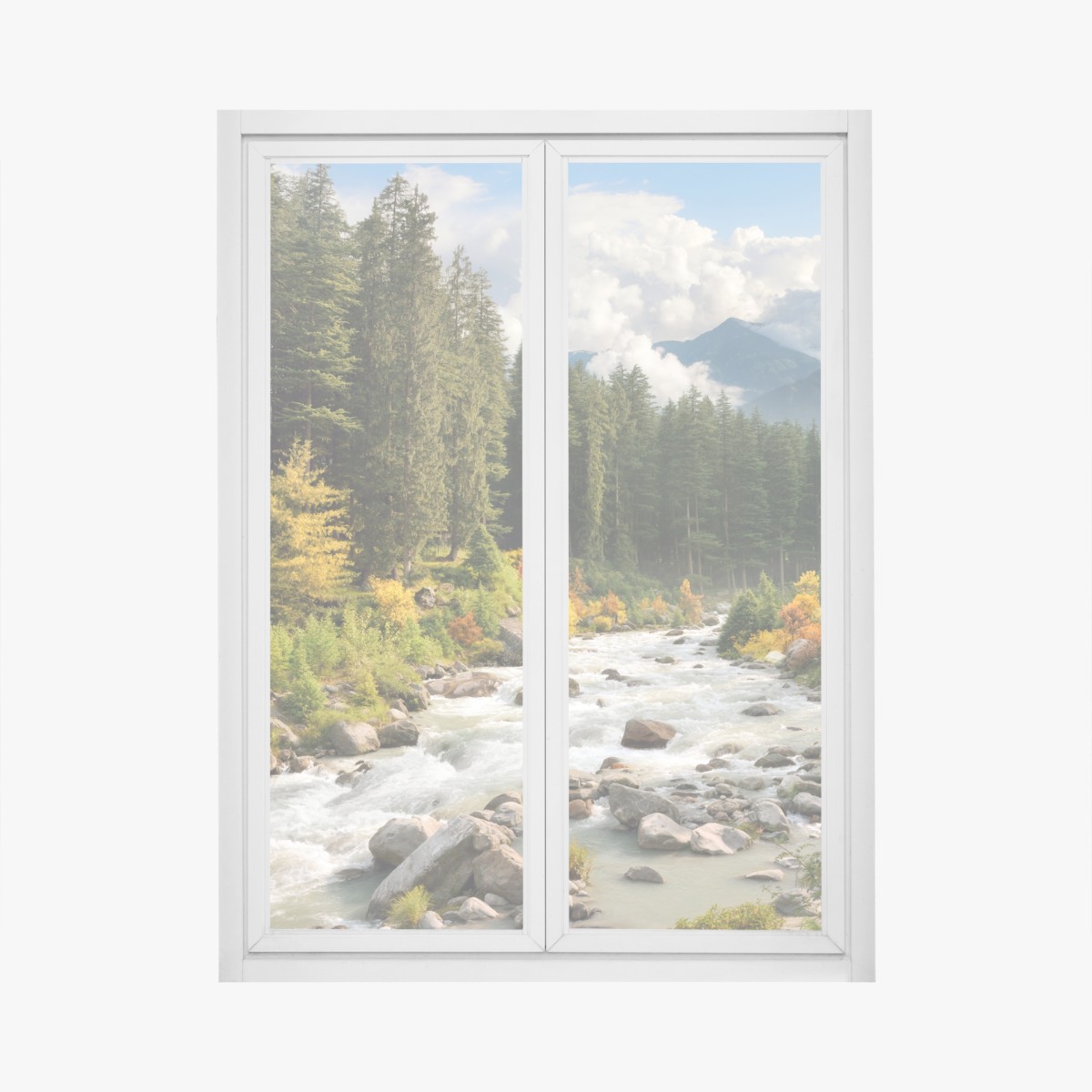 Fensteraufkleber herbstliche berglandschaft mit fluss – Wallnifity®