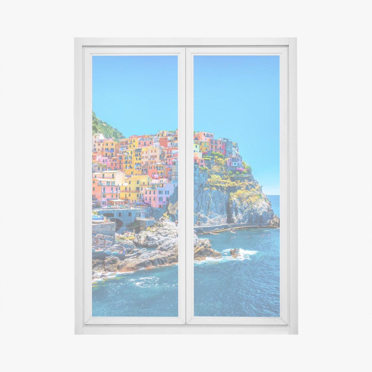 Fensteraufkleber farbenfrohes dorf am klippenmeer – Wallnifity®