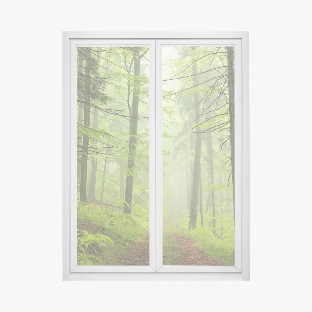 Fensteraufkleber nebliger grüner waldpfad – Wallnifity®