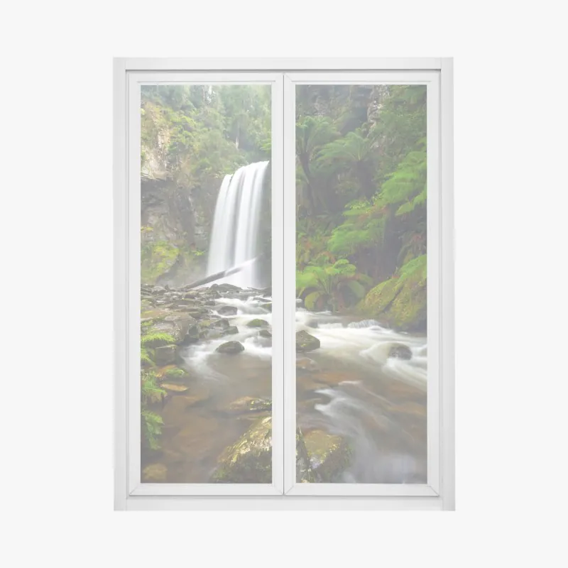 Fensteraufkleber üppiger wasserfall im farnwald