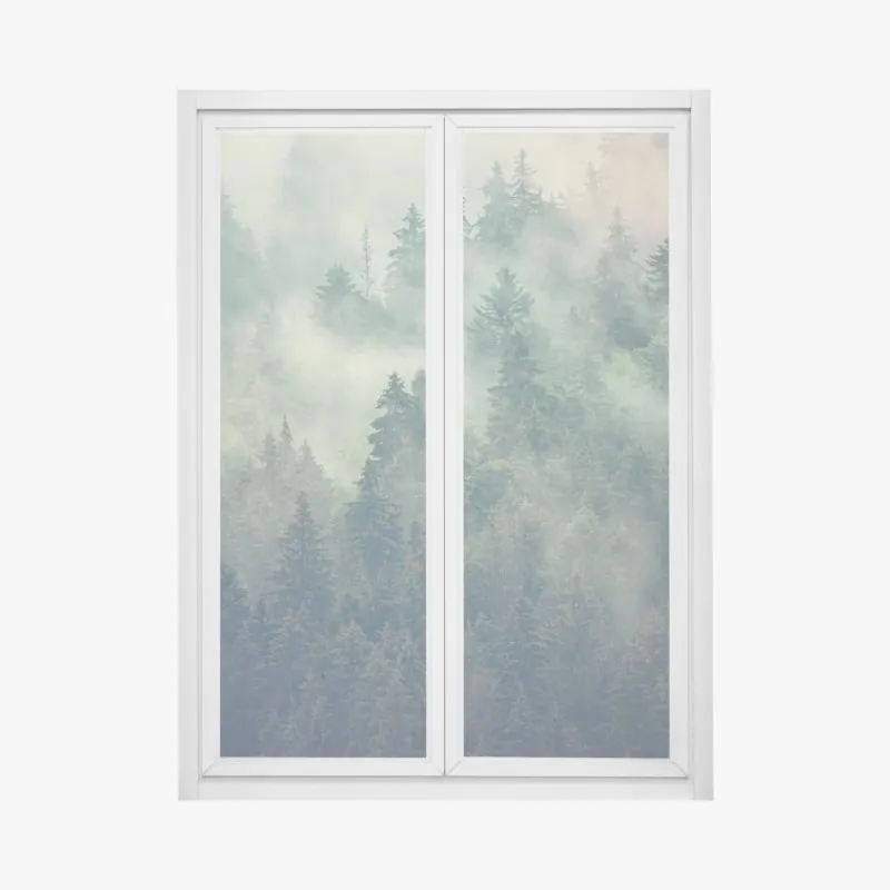 Fensteraufkleber nebliger immergrüner wald
