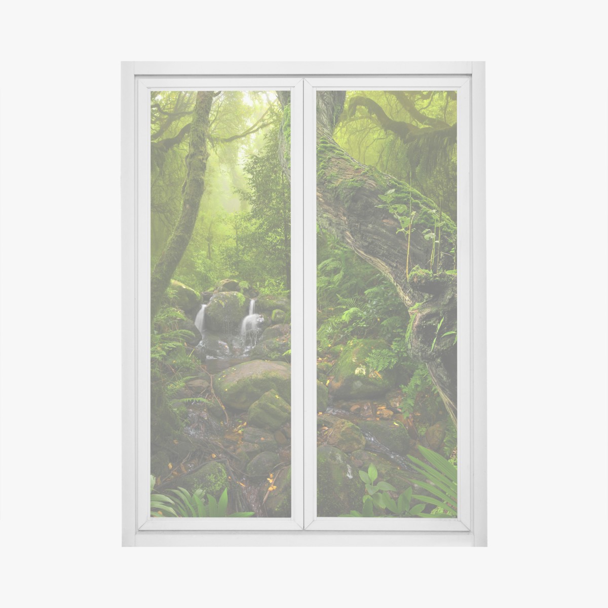 Fensteraufkleber moosiger waldbach im morgenlicht – Wallnifity®