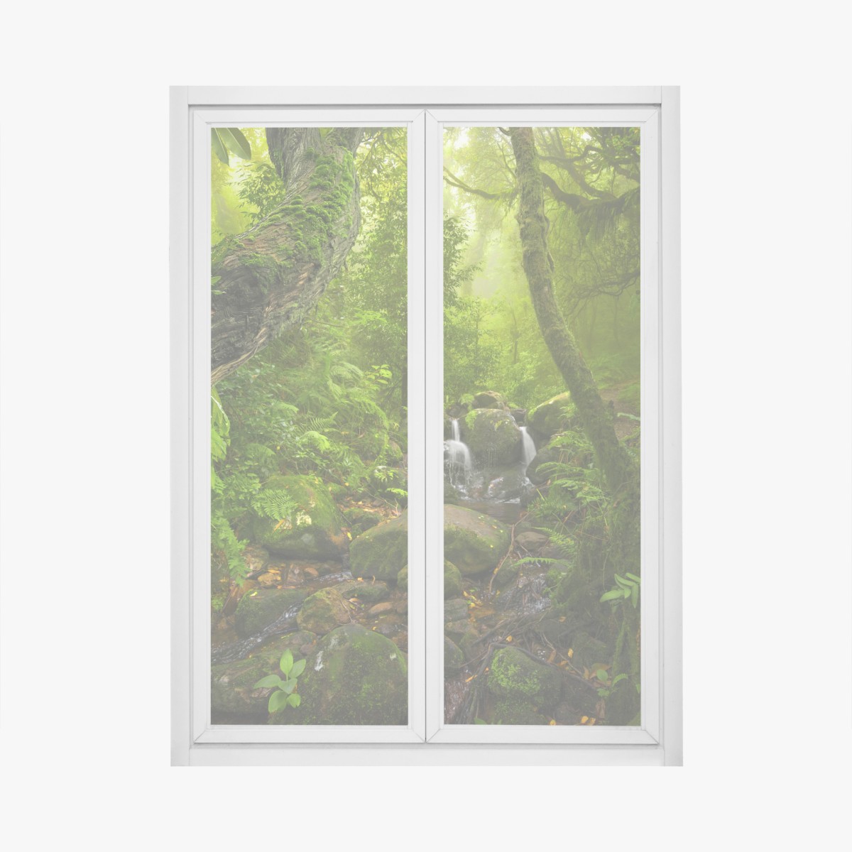 Fensteraufkleber üppiger grüner wald mit bach – Wallnifity®