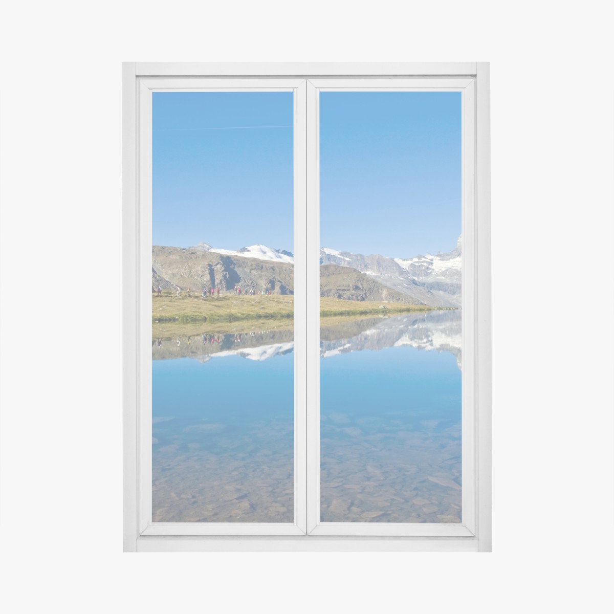 Fensteraufkleber alpenberg spiegelung über stillem see – Wallnifity®