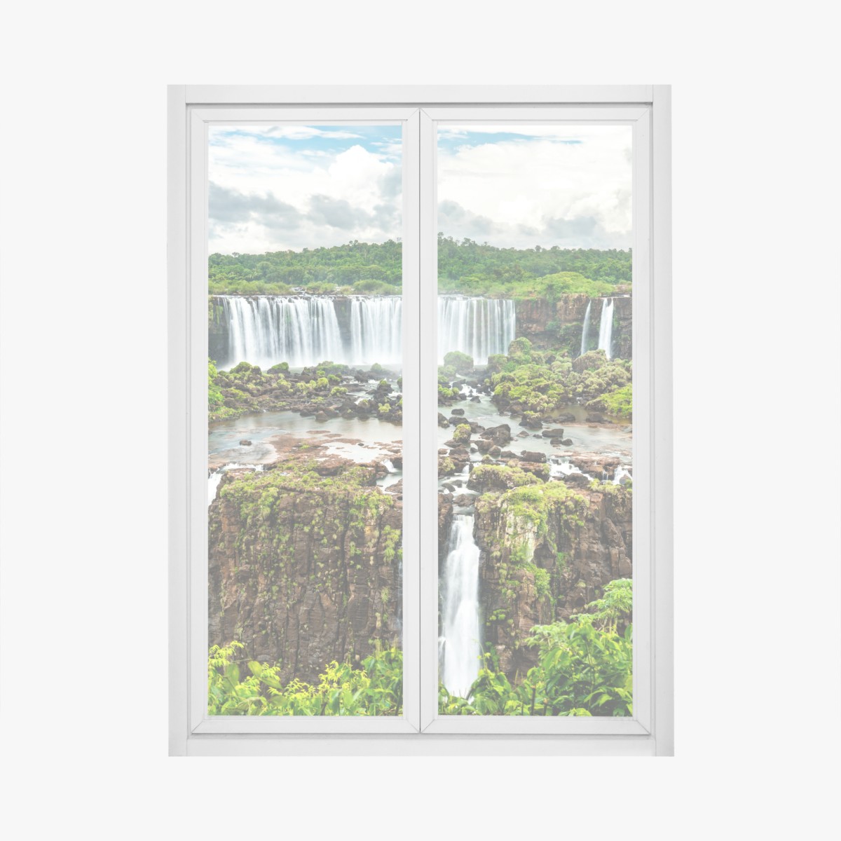 Fensteraufkleber panorama des üppigen grünen wasserfalls – Wallnifity®