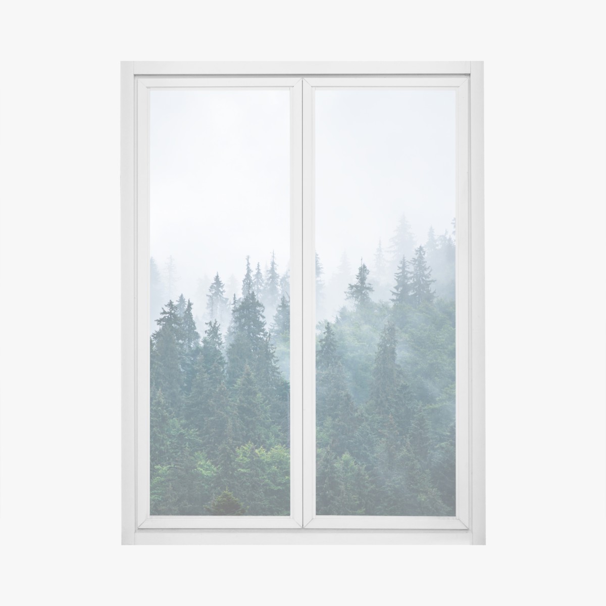 Fensteraufkleber nebliger nadelwald – Wallnifity®