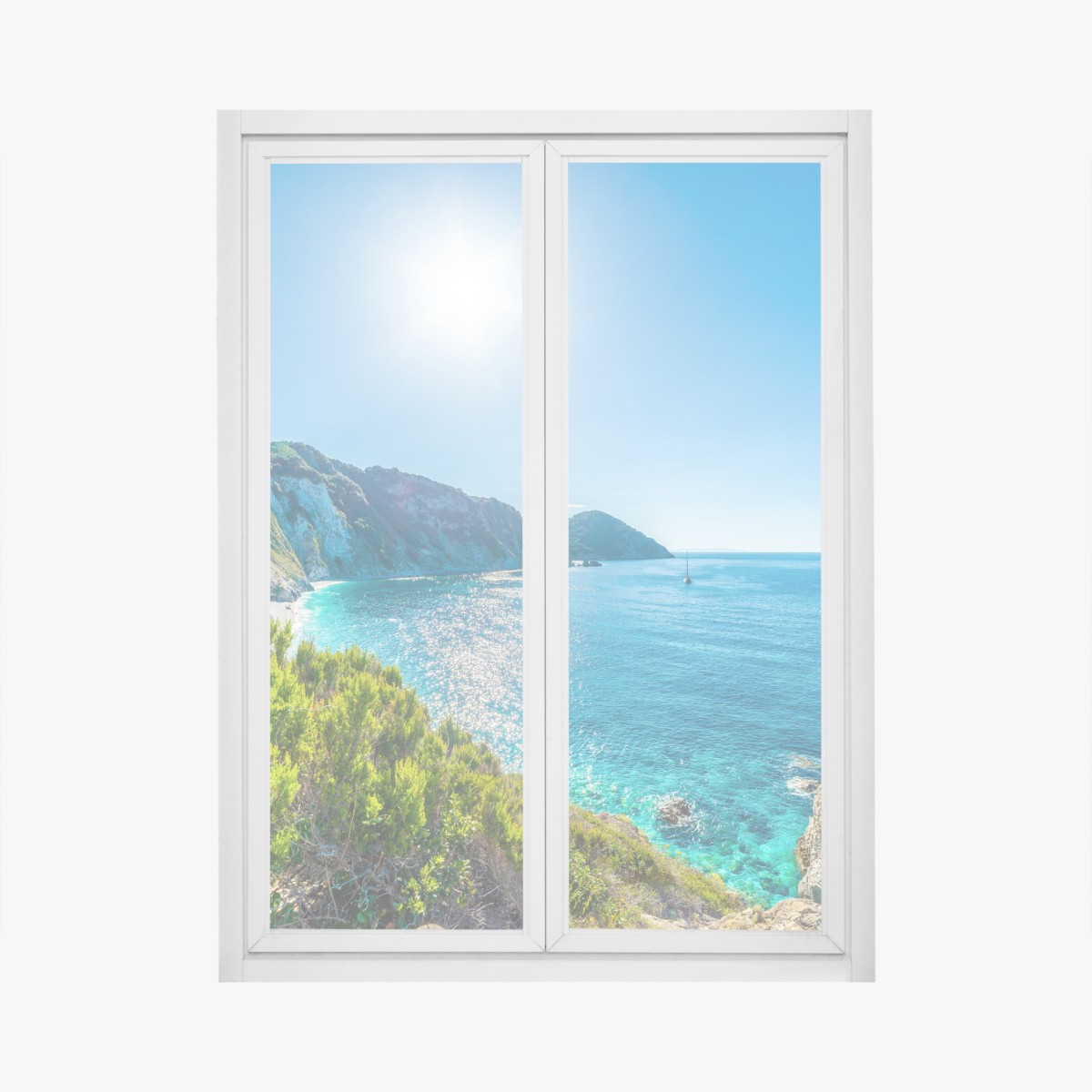 Fensteraufkleber sonnige panoramaansicht des strands Sansone, Elba – Wallnifity®