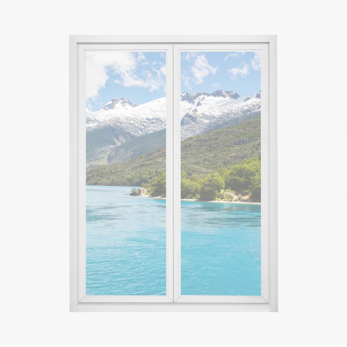 Fensteraufkleber türkisfarbener bergsee mit schneebedeckten gipfeln – Wallnifity®