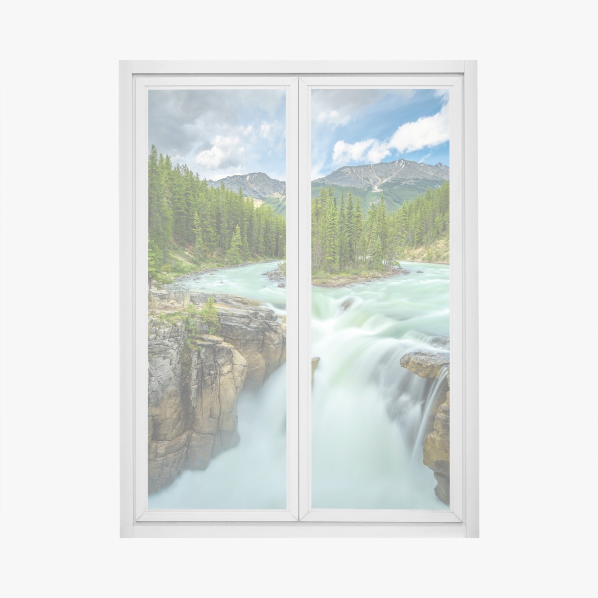 Fensteraufkleber neblige flussklamm bei Upper Sunwapta Falls, Jasper National Park – Wallnifity®