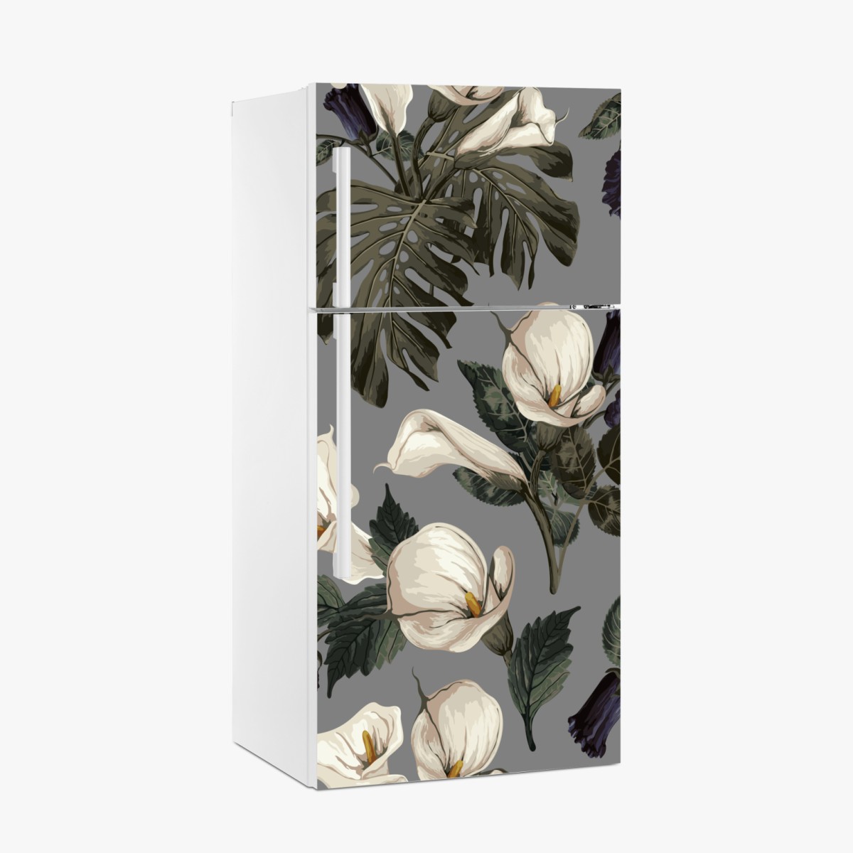 Kühlschrankaufkleber vintage calla blumenmuster auf grauem hintergrund – Wallnifity®