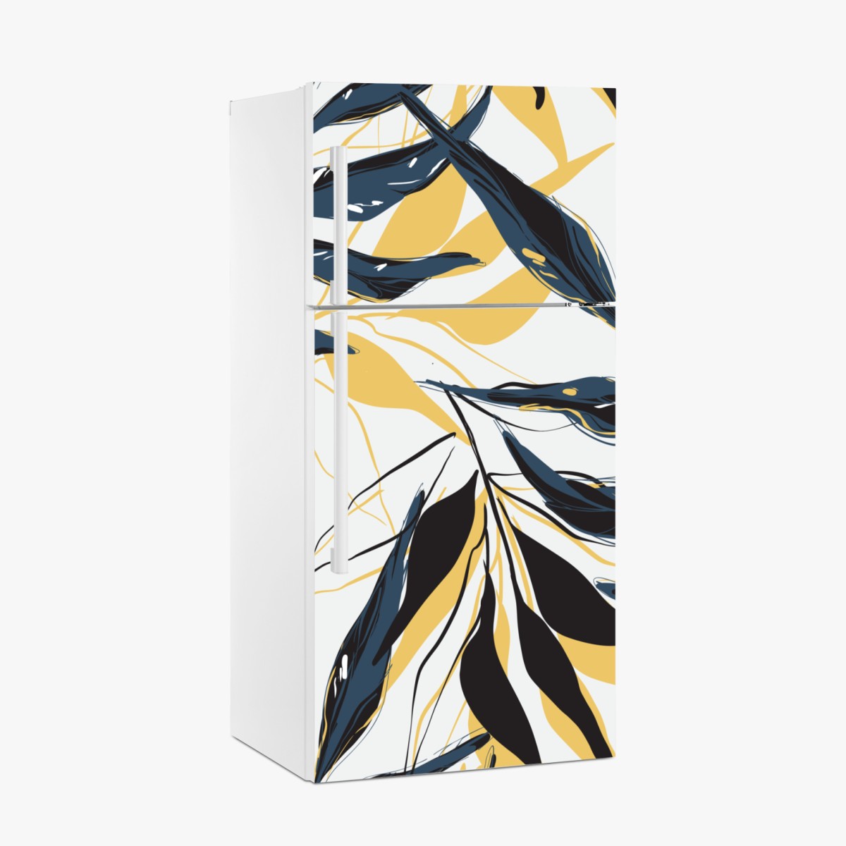 Kühlschrankaufkleber marineblaue und goldene botanische blattkomposition – Wallnifity®