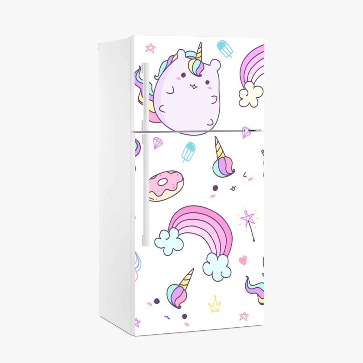 Kühlschrankaufkleber verspieltes pastell-einhorn-katzenmuster – Wallnifity®