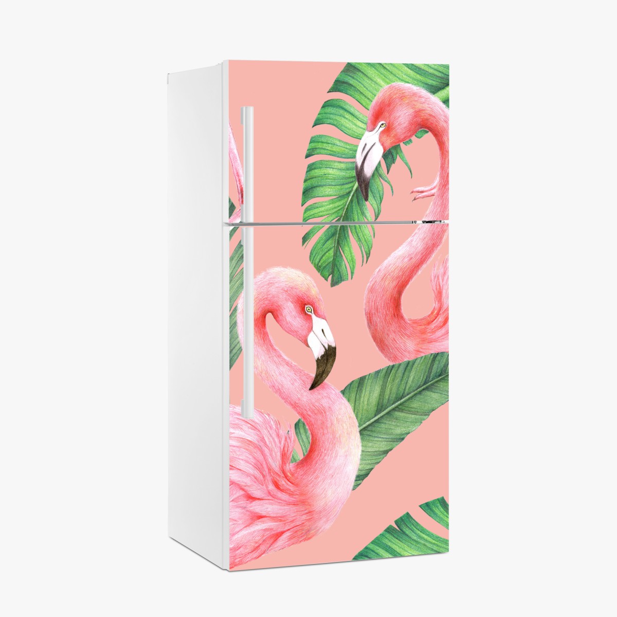 Kühlschrankaufkleber rosa flamingo muster mit tropischen blättern – Wallnifity®