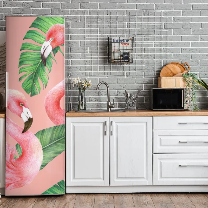 Kühlschrankaufkleber aquarellmuster mit vögeln und rosen – Wallnifity®