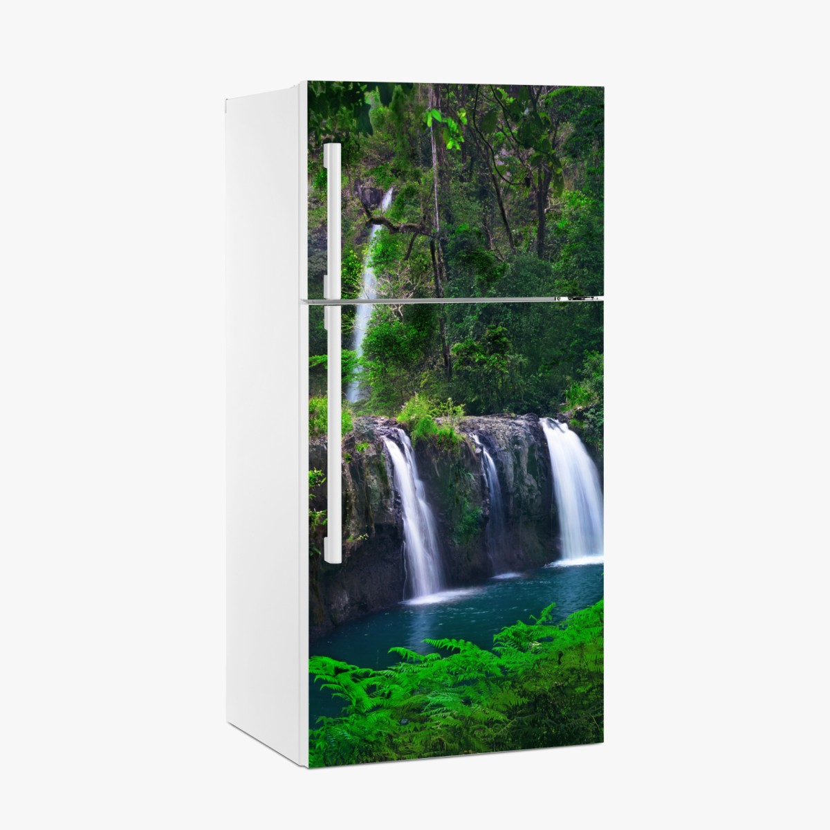 Kühlschrankaufkleber beruhigender wasserfall im smaragdgrünen wald – Wallnifity®