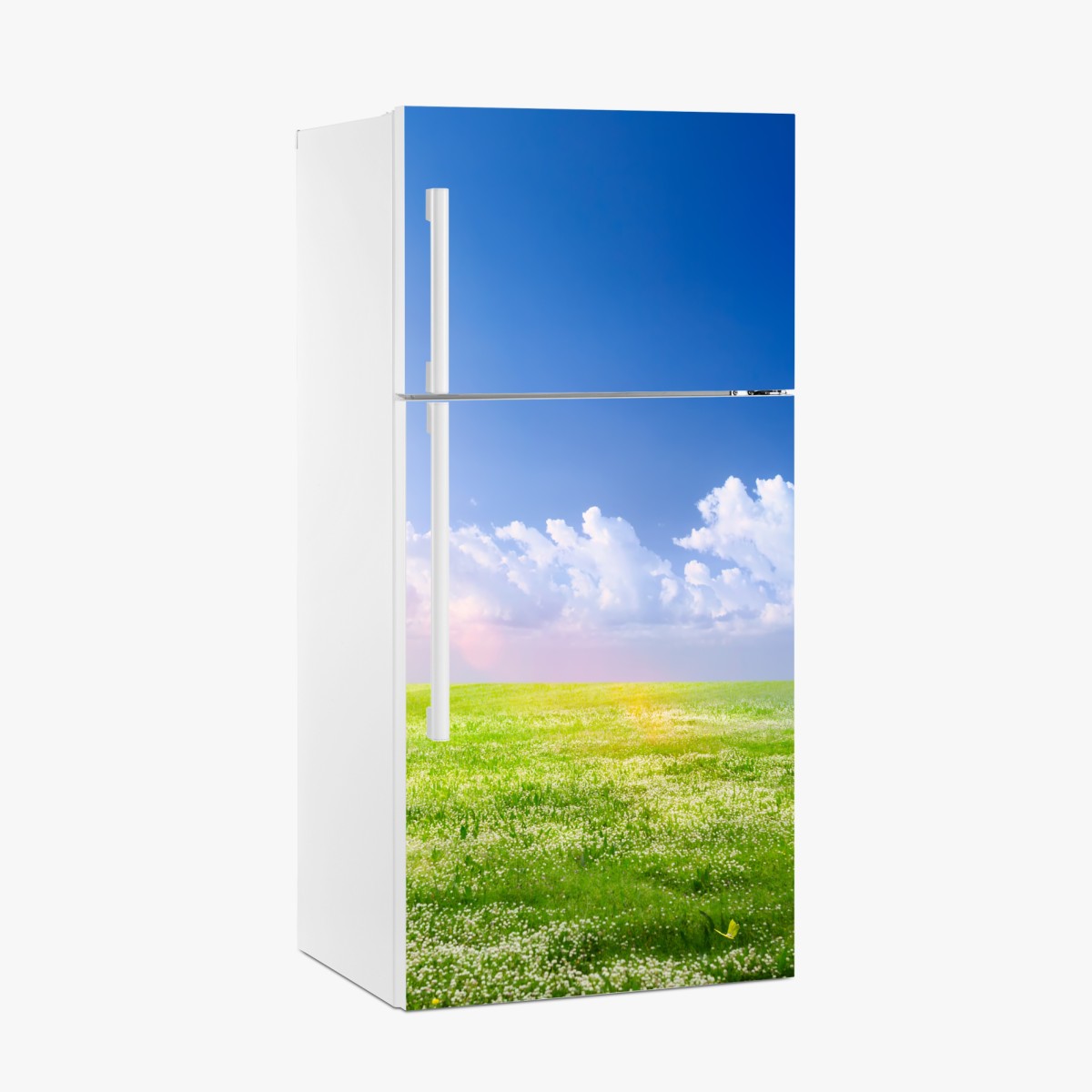 Kühlschrankaufkleber sonnige frühlingswiese unter blauem himmel – Wallnifity®