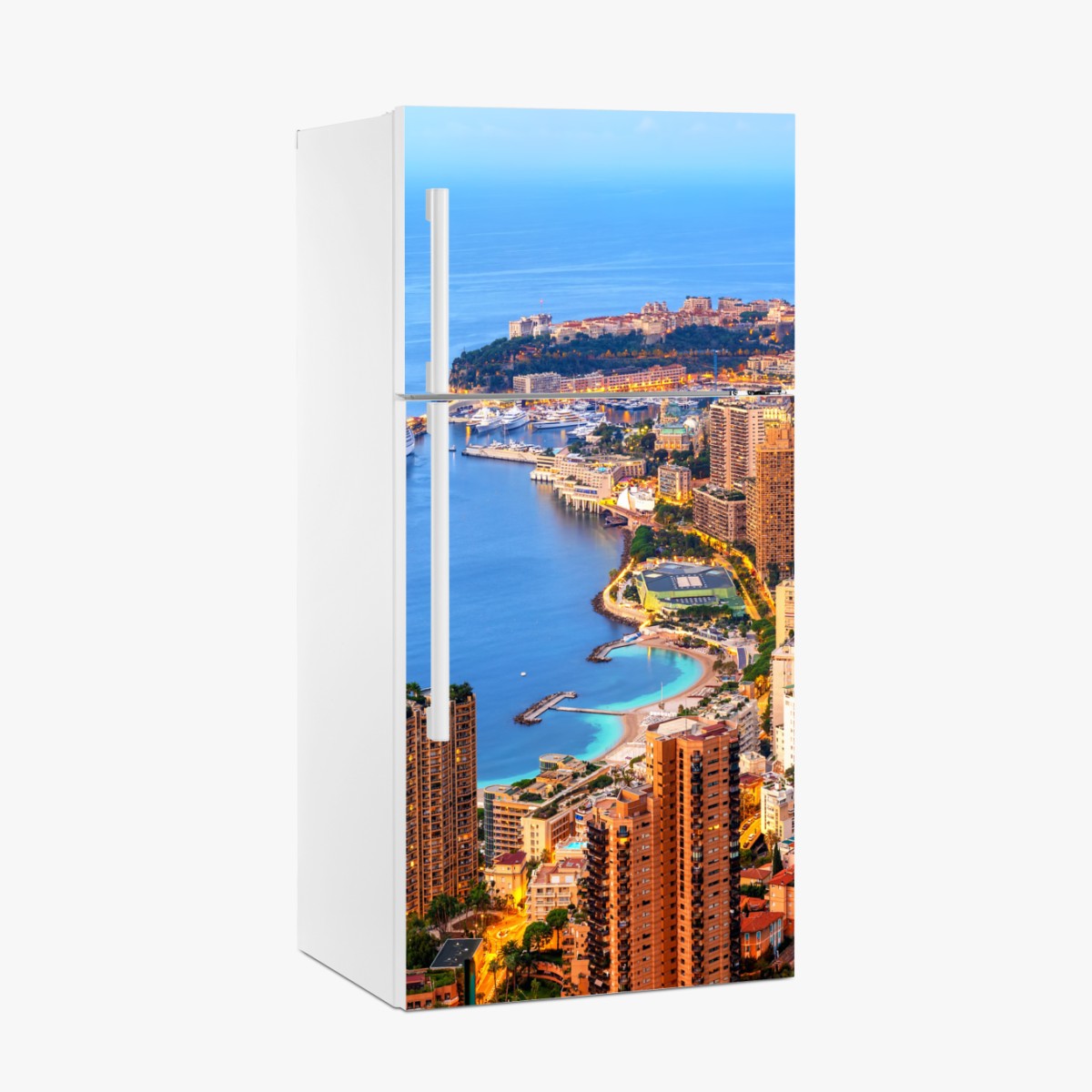 Kühlschrankaufkleber Monaco küstenstadt panorama bei dämmerung – Wallnifity®
