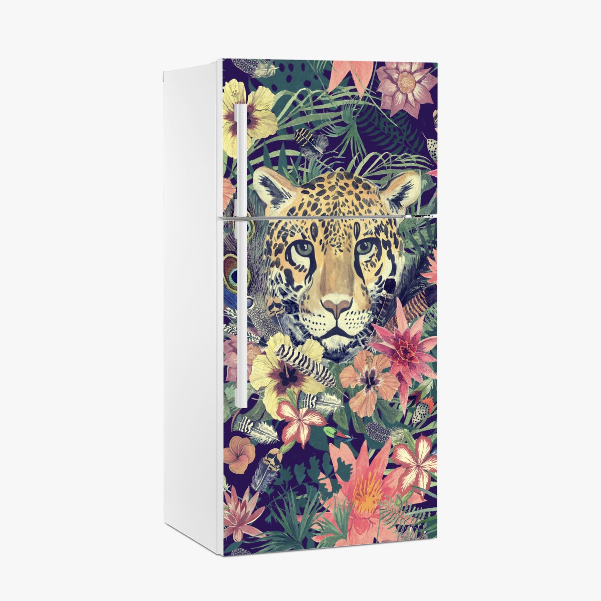 Kühlschrankaufkleber vintage aquarell leopard im tropischen dschungel – Wallnifity®