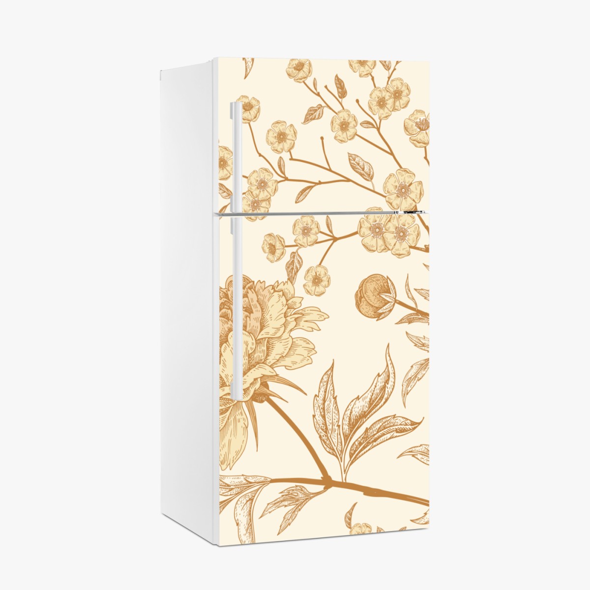 Kühlschrankaufkleber vintage beiges blumenmuster mit pfingstrosen – Wallnifity®