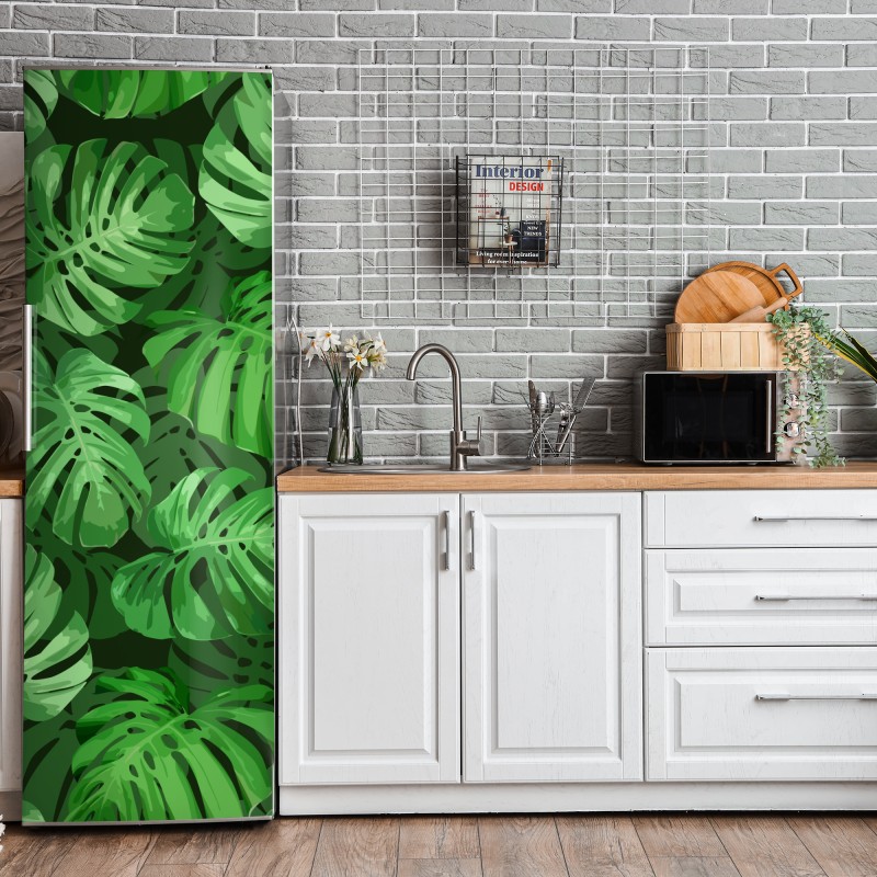 Kühlschrankaufkleber aquarell eukalyptusblätter auf dunklem hintergrund – Wallnifity®