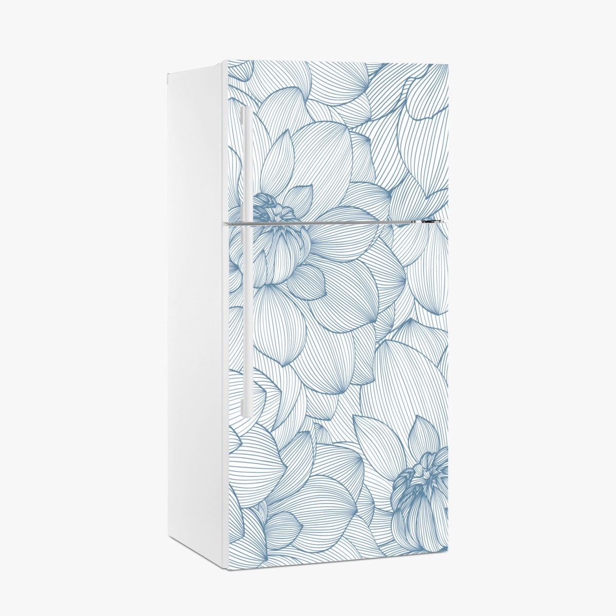 Kühlschrankaufkleber zartes blaues blumenlinienmuster – Wallnifity®