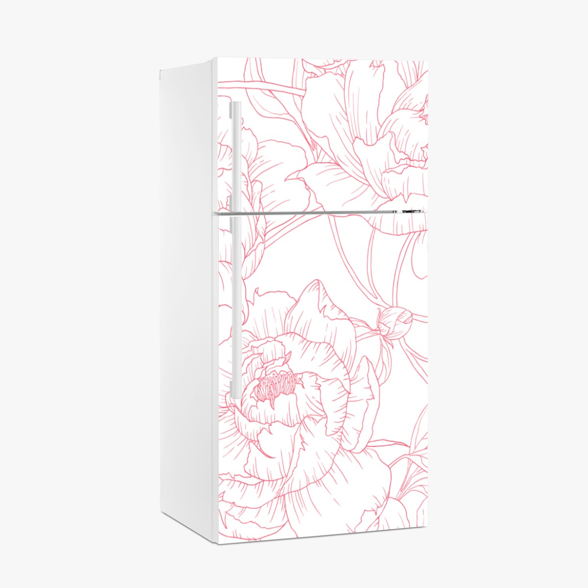 Kühlschrankaufkleber zartes rosa paeonien-line-art-muster – Wallnifity®