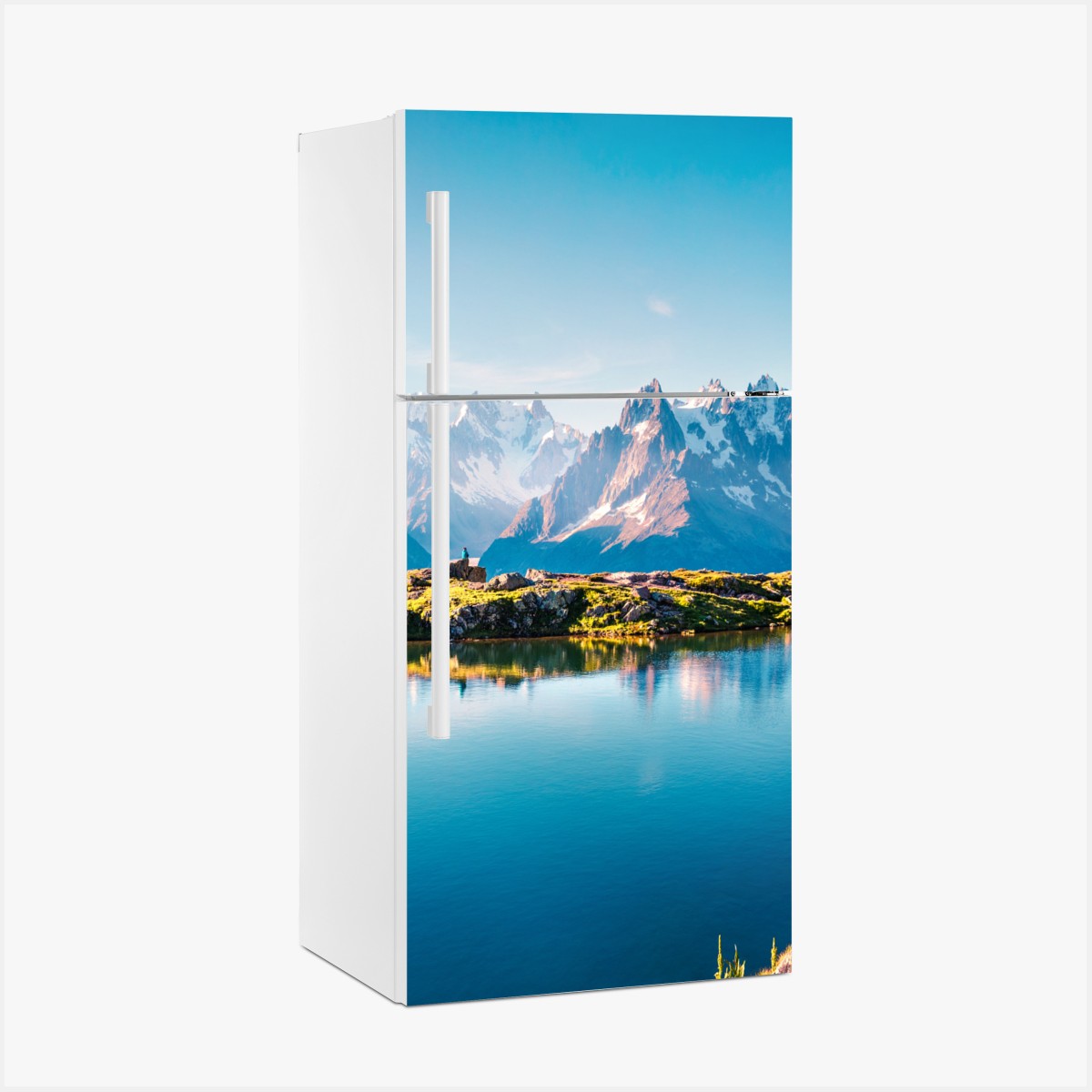 Kühlschrankaufkleber Lac Blanc mit Blick auf Mont Blanc – Wallnifity®